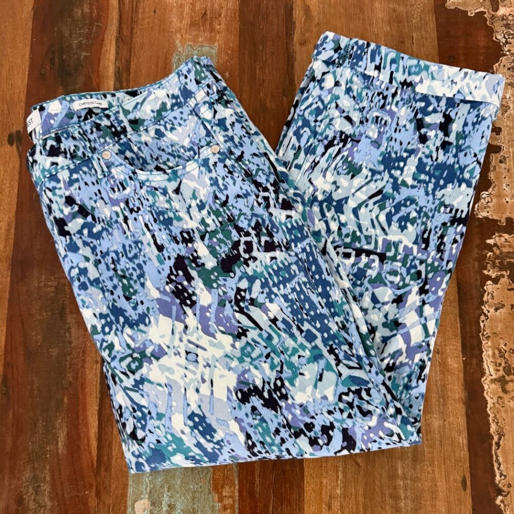 Nine West‎ Chrystie Blue Pattern Cotton Spandex Blend Capri Pant Size 16